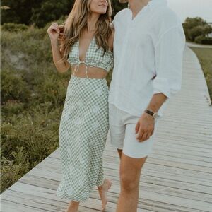 Sabo Skirt Light Green Gingham Midi Dress
